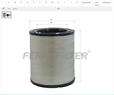 Фильтр воздушный Fera Filter FAR3139/1M (6I-2507/RS3512/P532507)